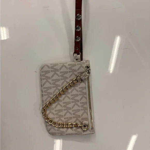 Michael Kors Cream and Brown Wristlet with Gold Chain - Picture 2 of 5